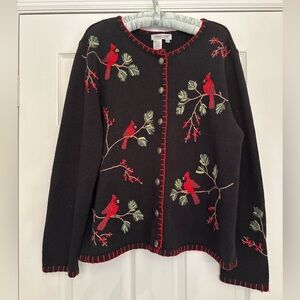 NOT AVAILABLE Creek Cardinal Granny Embroidered Winter Cardigan Sweater